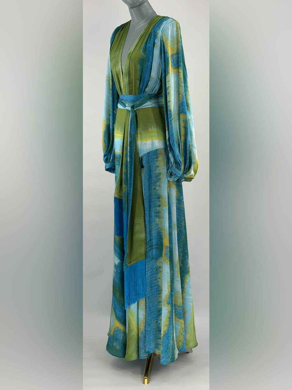 🆕 BRONX & BANCO 🧿 NWOT Coastal Carmen Belted Fringe Gown, Blue - Sz XS US 2 - Picture 11 of 16